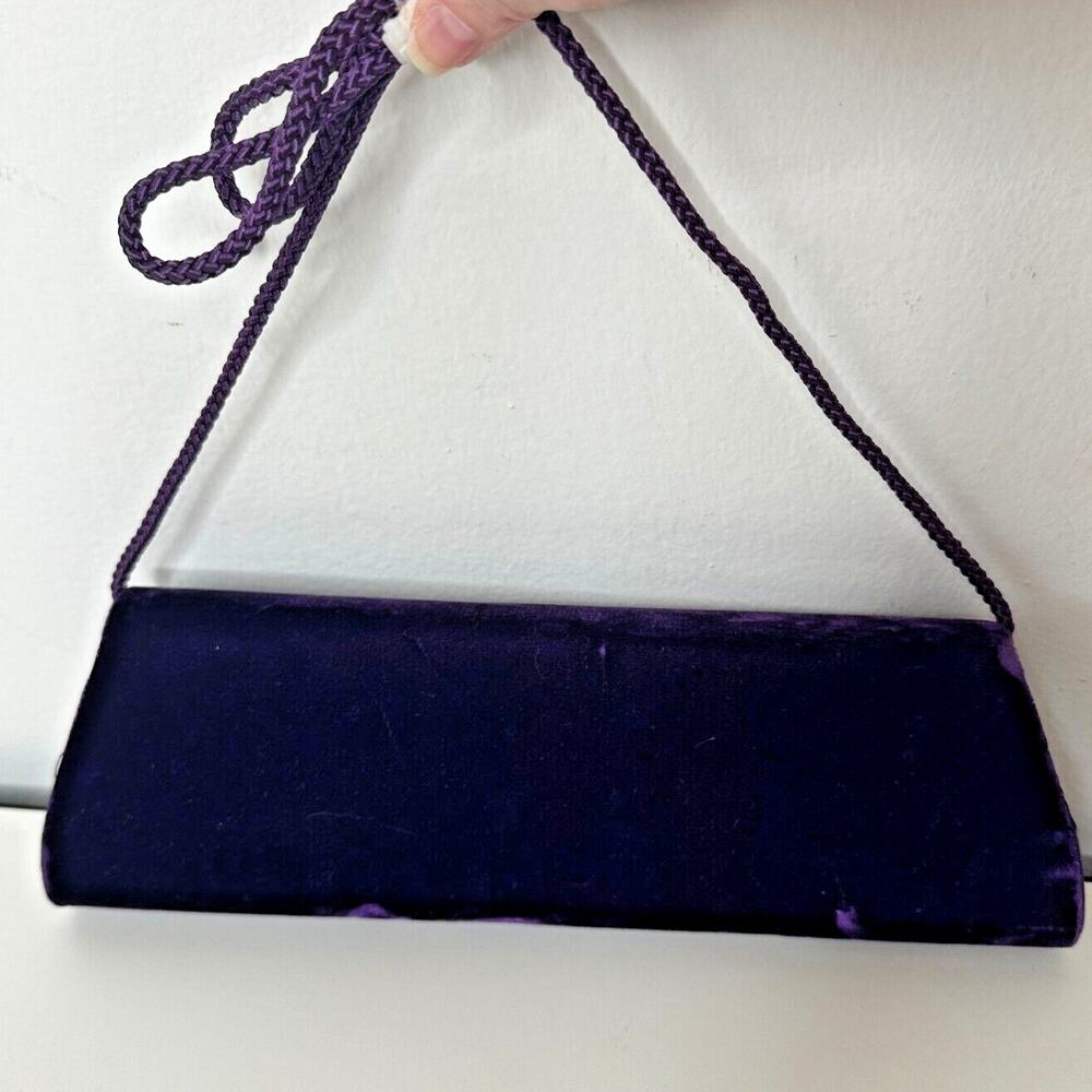 Savannah Purple Velour Clutch Rhinestone Embellished Hidden Rope Strap Clutch - Picture 8 of 12